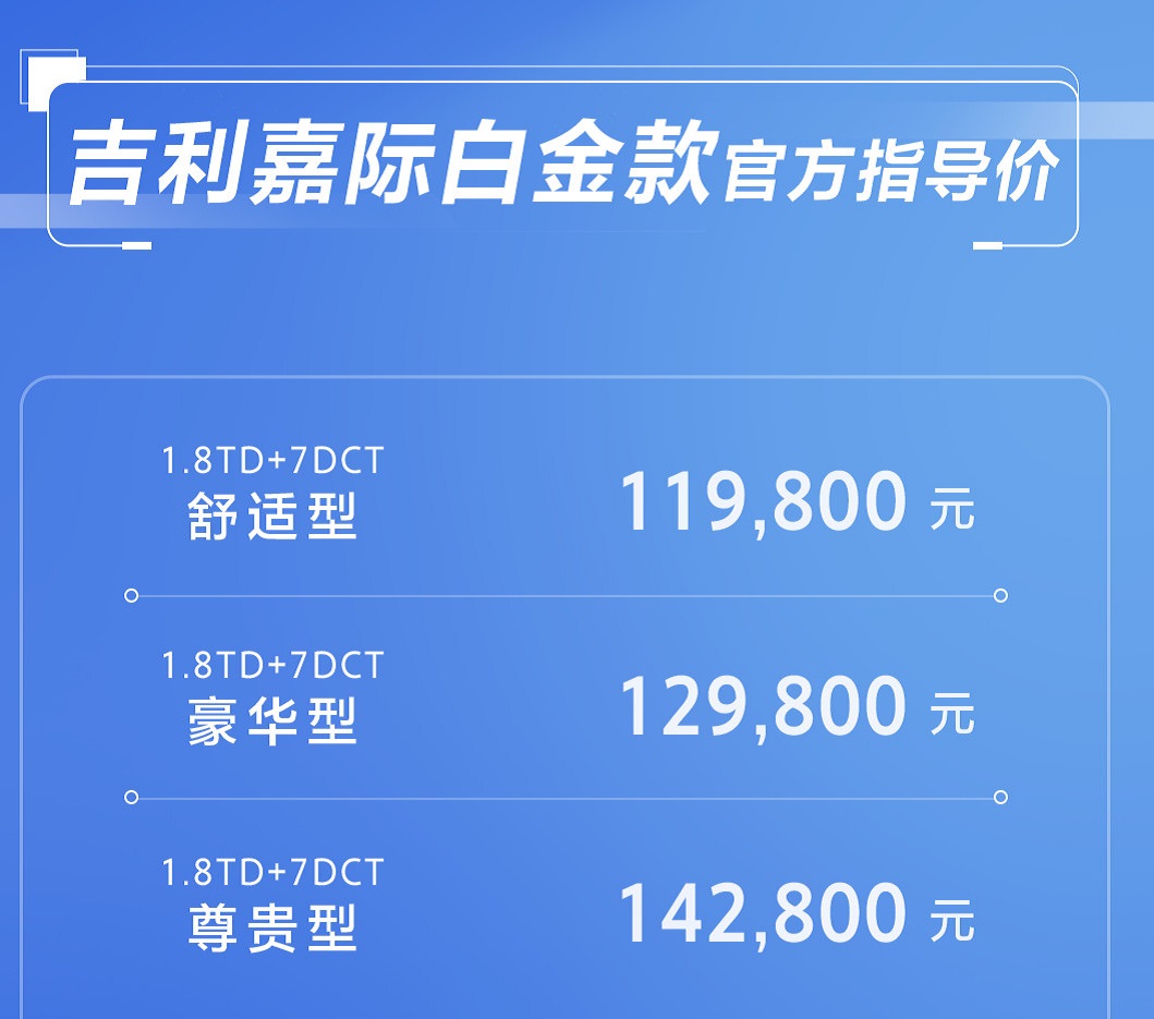 售價11.98萬元起 白金舒享MPV吉利嘉際白金款正式上市