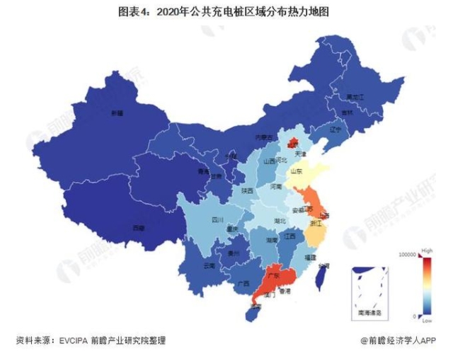 2020年中國電動汽車充電樁市場發展現狀與競爭格局分析主要分布在東部和中部省市