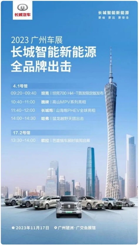 長(zhǎng)城汽車新能源獨(dú)一無(wú)二，五大品牌閃耀廣州車展！