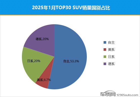 2025年1月TOP30SUV銷量投訴量對應點評