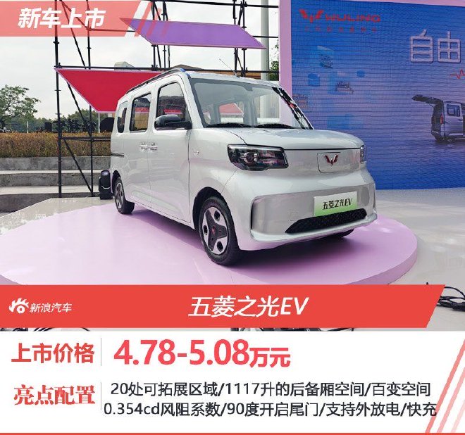 售4.78-5.08萬五菱之光EV正式上市