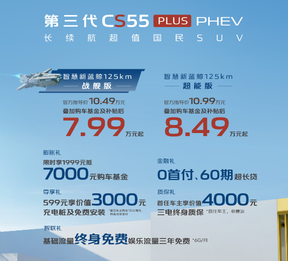長安第三代CS55PLUSPHEV上市售價10.49-10.99萬元