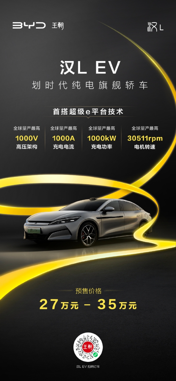 比亞迪漢L正式開啟預售，定位30萬級豪華轎車市場，4月初上市引發行業關注
