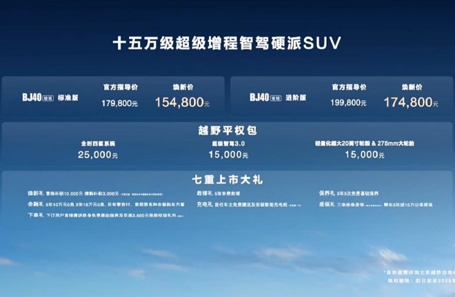售價17.98萬-19.98萬元北京越野BJ40增程正式上市